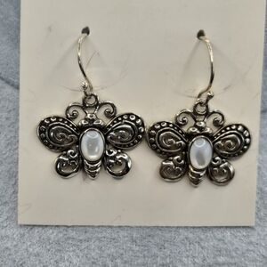 925 Sterling Silver Butterfly Earrings, Mother Of Pearl Center
